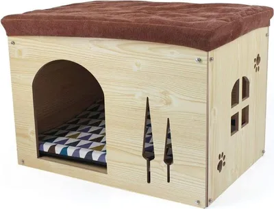 Produktbild von Faltbares Haustierhaus Fußbank Stil - Katzenhaus mit Haustierbett und em Haustierkissen - kreative Holzsitzhocker für kleine Hunde, Katzen, Kaninchen Katzenbank