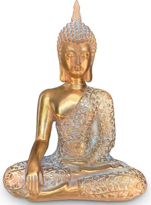 Produktbild von Buddha Figur sitzend 30cm Gold mit weiß Deko-Figur