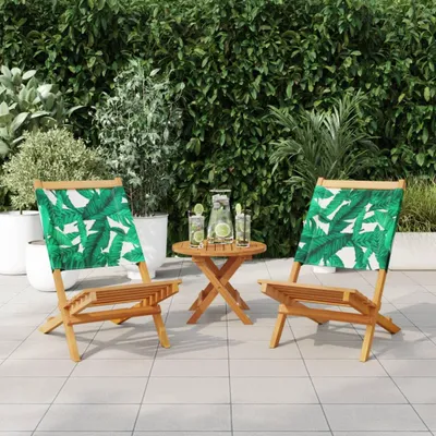 Produktbild von vidaXL Gartenstühle 2 Stk. Blattmuster Massivholz Akazie & Stoff
