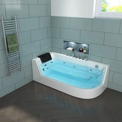Produktbild von HOME DELUXE - Whirlpool Badewanne - CARICA Rechts weiß mit Heizung und Massage - Maße: 170 x 80 x 59 cm I Eckwanne, Indoor Badewanne