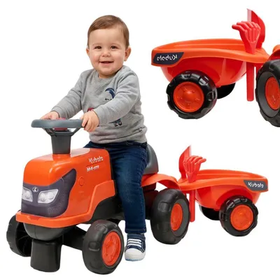 Obrázok produktu pre Traktor Falk Kubota Ride-on oranžový s tichými kolesami prívesu + príslušenstvo 1-3 roky