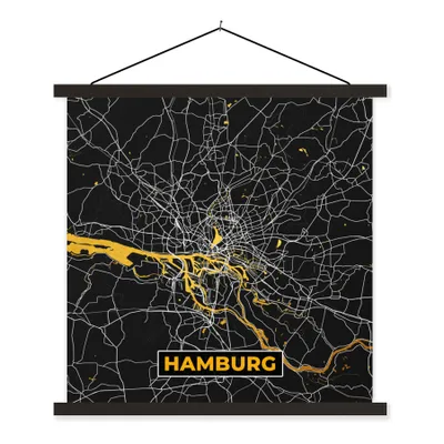 Produktbild von MuchoWow® Textilposter Hamburg - Deutschland - Karte - Gold - Stadtplan 90x90 cm mit schwarzem Rahmen - Magnetisches