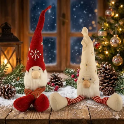 Produktbild von 2er Set Winterliche Wichtel Luzifer klein ca. 35 cm - Weihnachtsdekoration