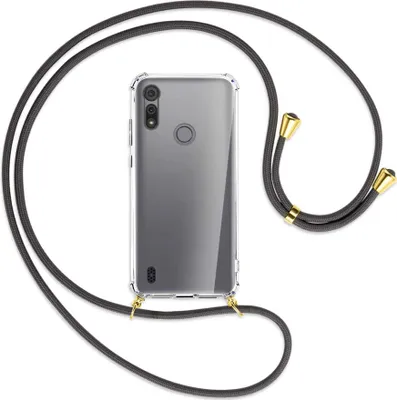 Produktbild von Handykette Backcover-Schutzhülle mit Band (Metall goldfarben) für Motorola Moto E6s - dunkelgrau