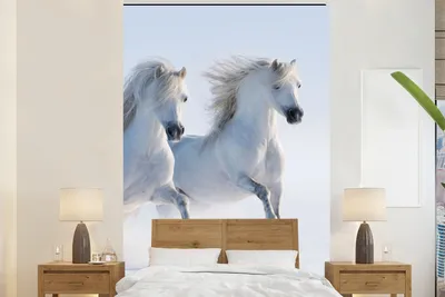 Produktbild von MuchoWow® Fototapete für Wohnzimmer oder Schlafzimmer Wandtapete Vinyl Motivtapete Winter - Pferde - Schnee - 200x300 cm - Wanddekorationen