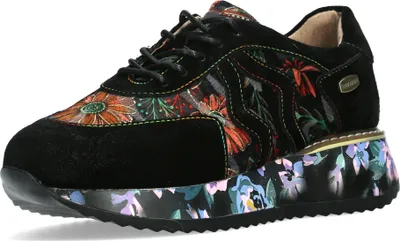 Produktbild von Laura Vita Damen Sneaker mit Plateausohle und Blumenmuster Delphine 01, Größe:40 EU, Farbe:Schwarz