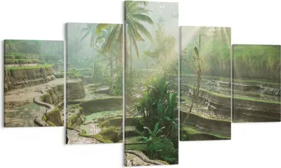 Produktbild von Bild auf Leinwand - Leinwandbild - 5 Teile - Terrassen Reis Palmen - 125x70cm - Wand Bild - Wanddeko - Wandbilder - Leinwanddruck - Bilder - Wanddekoration - Leinwand bilder - Wandbild - EA125x70-4665