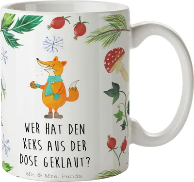 Produktbild von Mr. & Mrs. Panda Kaffeebecher Fuchs Keksdose - Weiß - Geschenk, Kaffeetasse, Teetasse, Becher, Keramiktasse, Weihnachten, Tasse