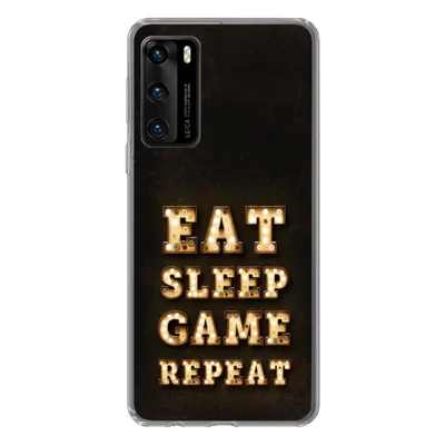 Produktbild von MuchoWow® Handyhülle Schutzhülle Hülle für Huawei P40 Spiele - Spiele - Zitate - Sprichwörter - Eat sleep game repeat Silikon Softcase Handy Hülle - Handytasche