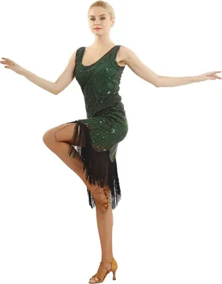 Immagine prodotto di Abito da sera donna taglia M abito flapper retrò 1920s costume cocktail abito scollo a V paillettes abito frange motto festa