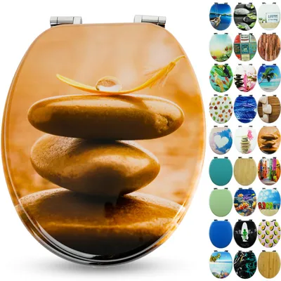 Produktbild von Sanfino® Premium WC Sitz "Balance" hochwertiger Toilettendeckel mit Absenkautomatik aus Holz, viele bunte Motive, einfache Montage