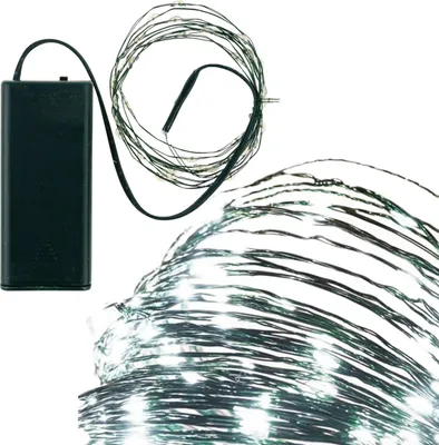 Zdjęcie produktu dla Tg73524-1 Lampki Choinkowe Zielony Drucik Na Baterie Zimne Światło Białe 40Led