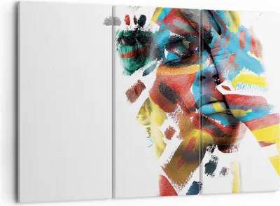 Produktbild von Bild auf Leinwand - Leinwandbild - 3 Teile - Gemalt Gesicht Modern - 105x70cm - Wand Bild - Wanddeko - Wandbilder - Leinwanddruck - Bilder - Wanddekoration - Leinwand bilder - Wandbild - CE105x70-4622