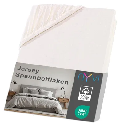 Produktbild von NYVI Jersey Spannbettlaken DreamScience 180x200 - 200x200 cm natur für Matratzen bis 22 cm Höhe - Weich & Anschmiegsam, Rundumgummizug, Bügelfrei