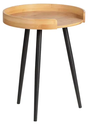 Runder Beistelltisch Bambusholz Ø 40 x 50 cm schwarzer Metallfuß