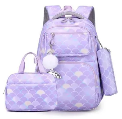 Immagine prodotto di Set di zaini per la scuola per bambine, composto da 3 pezzi: zaino, borsa termica e astuccio, leggero, colore viola