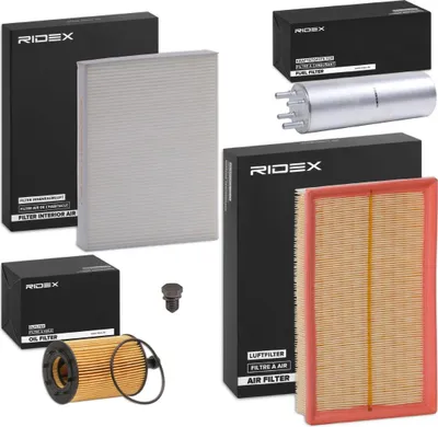 Produktbild von RIDEX Filterset Inspektionspaket Filtersatz für VW Transporter V Bus (7HB, 7HJ, 7EB, 7EJ, 7EF, 7EG, 7HF, 7EC) Multivan V Transporter V Kastenwagen