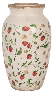 Imagen del producto de Florero Clayre & Eef, diámetro 16 cm, altura 27 cm, color beige, material: cerámica, diseño: fresas
