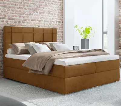 Obrázok produktu pre Bari 3 Boxspringová posteľ 160x200, s matracom Bonell a vrchnou vrstvou – čalúnená posteľ s úložným priestorom, vaša pohodlná dvojposteľ!! Zlatá