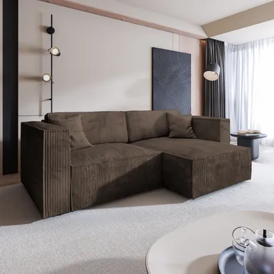 Produktbild von Masseno Ecksofa NERIO P mit Schlaffunktion L-Form, Sofa mit Bettkasten, Wohnzimmersofa, Couch, Soffa, Bettsofa, Couchgarnitur- Braun, POSO 06