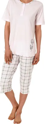 Produktbild von Normann Damen Capri Pyjama Schlafanzug kurzarm, Caprihose mit Karomuster 191 204 90 946 ; rosa , 36