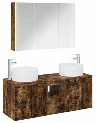 Produktbild von vidaXL Badezimmerschrank-Set 4 stk. Geräucherte Eiche Holzwerkstoff