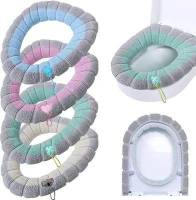 Produktbild von 4 Stück Toilettensitzauflage WC-Sitzbezüge mit Griff Weich Badezimmer Toilettendeckel Abdeckung Kissen Dicker Dehnbar Waschbar Universalgröße