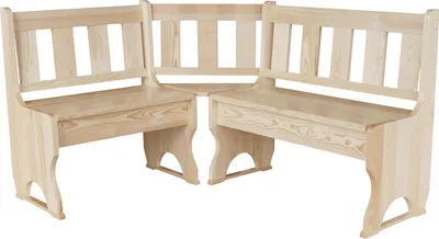 A three-piece corner bench made of light-colored wood, shown from a front-side angle against a white background.