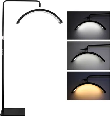 Produktbild von Andoer HD-M6X 36W Boden-LED-Videoleuchte Halbmondfoermiges Fuelllicht  3200K-5600K Dimmbar mit 180cm/ 70.9in Metalllichtstaender Telefonhalter Fernbedienung fuer Schoenheitssalon Make-up Live-Streaming Nachttischlicht