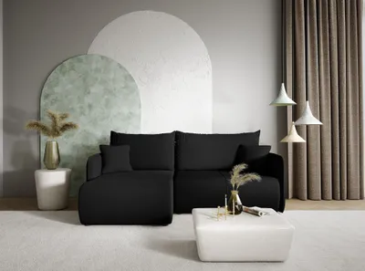 Produktbild von Ecksofa Sofa mit Schlaffunktion CALGARY Stoff Curio Schwarz Ottomane Links