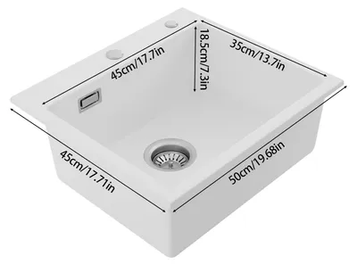 Obrázek produktu pro Dřez – umyvadlo – dřez – umyvadlo – dřezy – umyvadlo z křemence, bílá barva – rozměry: 50 x 45 cm