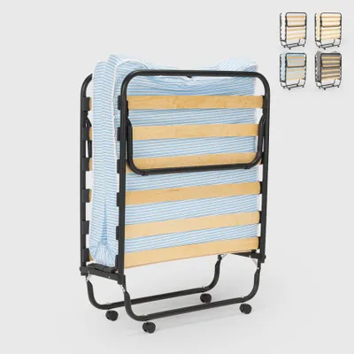 Immagine prodotto di Letto pieghevole con materasso e doghe in microfibra 80x180cm Apollo - Azzurro
