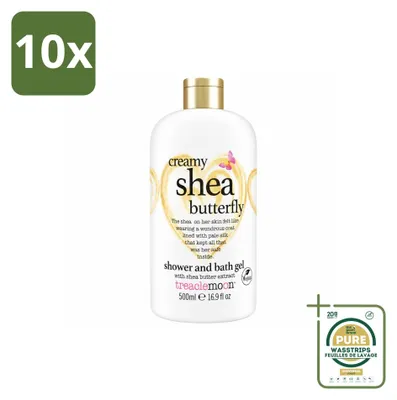 Imagen del producto de 10 unidades de gel limpiador y gel de ducha Treaclemoon, línea "Creamy Shea Butterfly", 500 ml cada uno. Paquete de suministro