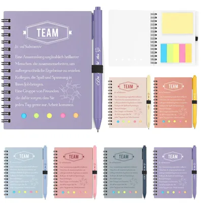 6er-Set Teamgeschenke: A6-Notizbücher, Kugelschreiber & Haftnotizen
