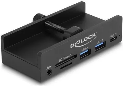 Produktbild von Delock Externer USB 5 Gbps 3 Port Hub 2 x USB Typ-A, 1 x USB-C und 2 Slot Card Reader mit Feststellschraube