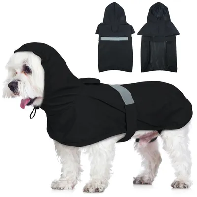 Immagine prodotto di Impermeabile per cani con cappuccio, riflettente, colore nero, taglia M