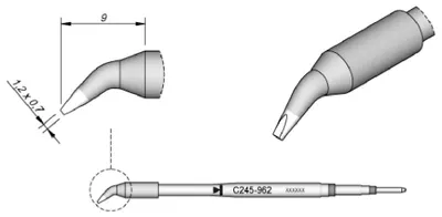 Obrázok produktu pre JBC spájkovací hrot série C245 dlátovitého tvaru, C245962/1,2 x 0,7 mm, zahnutý C245962