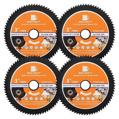 Image de Scie circulaire HSS de 75 mm, avec un alésage de 11,12-9,5 mm, pour le bois, le cuivre, l'aluminium, le plastique et les métaux non ferreux. Lot de 4 pièces