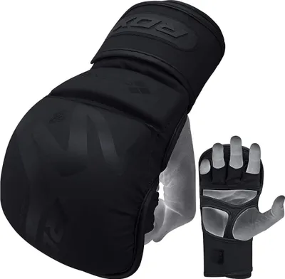 Produktbild von RDX Profi MMA Sparring Handschuhe, Maya Hide Leder, Kampfsport Kickboxen Gepolstert Gloves, Lang Handgelenkstütze,Muay Thai Sandsack Boxsack Pratzen Punchinghandschuhe, Schwarz Männer Herren