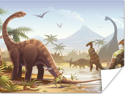 Produktbild von MuchoWow® Poster Dinosaurier - Landschaft - Tropisch - Kinder - Jungen 120x90 cm - Wandbild