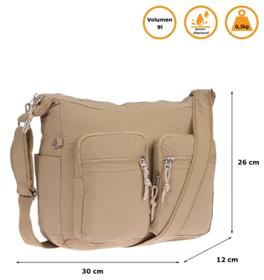 Produktbild von Große Damen Tasche Schultertasche Umhängetasche Henkeltasche Nylon Optik Bag Khaki