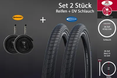Produktbild von 2 Stück 26 Zoll Schwalbe Reifen 26x2.15 Continental DV Schlauch 55-559