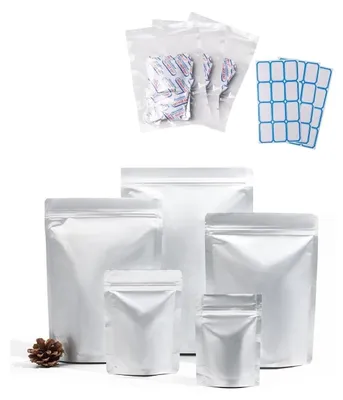 Image de Omgoods - Sachets de conservation alimentaire en mylar avec fermeture éclair et étiquettes (lot de 25)