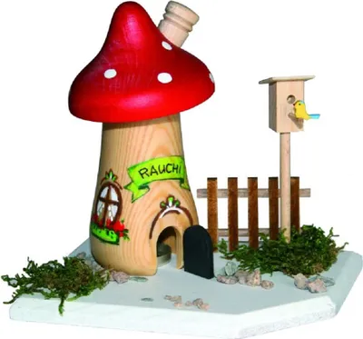 Produktbild von Drechslerei Kuhnert - Bastelset Räucherhaus Pilz - Größe ca. 12cm, für Räucherkerzen Größe M (Standard) - 10107