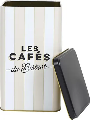 Image de HowHomely | Boîte à café - Boîte à café - 11 x 11 x 18 cm - 2 L - Beige - Rayures - Boîte de conservation du café - Métal