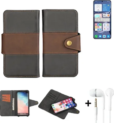 Produktbild von K-S-Trade Handyhülle Schutzhülle Bookstyle Wallet-Case kompatibel mit Huawei P50 + earphones Bumper rundumschutz schwarz-braun 1x