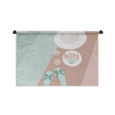 Produktbild von MuchoWow® Wandteppich Wandbehang Weinglas - Hausschuhe - Pool - Sommer 120x80 cm Tapisserie Dekoration Wandtuch - Wanddekorationen - Wandtücher
