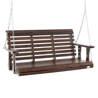Immagine prodotto di Altalena Hollywood in legno di cedro - 1370x710x600mm - Altalena per cortile e giardino - Capacità di carico aumentata di circa 400 kg - Robusta panca a dondolo con catene di sospensione per uso esterno - Marrone.