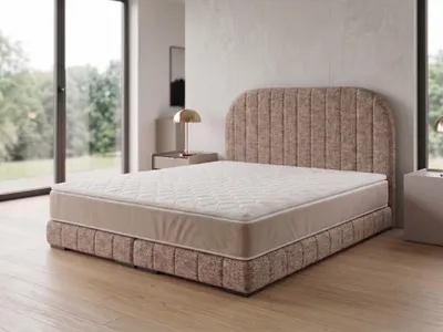 Produktbild von Polsterbett  LEON 3 mit Kopfteil, modernes gepolstertes Bett in 140 x 200 cm Farbe: Hellbraun