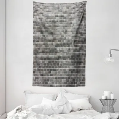 Produktbild von ABAKUHAUS Grau und Weiß Wandteppich und Tagesdecke, Brick-Wand-Fliesen aus Weiches Mikrofaser Stoff Waschbar ohne Verblassen Digitaldruck, 140 x 230 cm, Grau